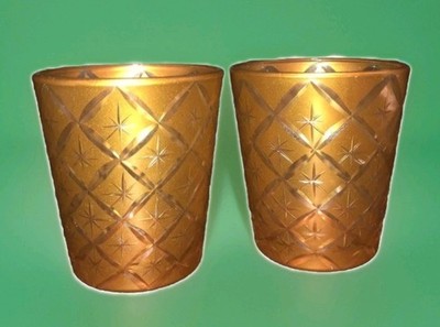Set of 2 Bombay Company Gold Star Glass Tealight Candle Holders