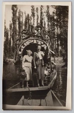 1940s Xochimilco Mexico Women on Canal Boat Gevaert Real Photo Postcard RPPC A5