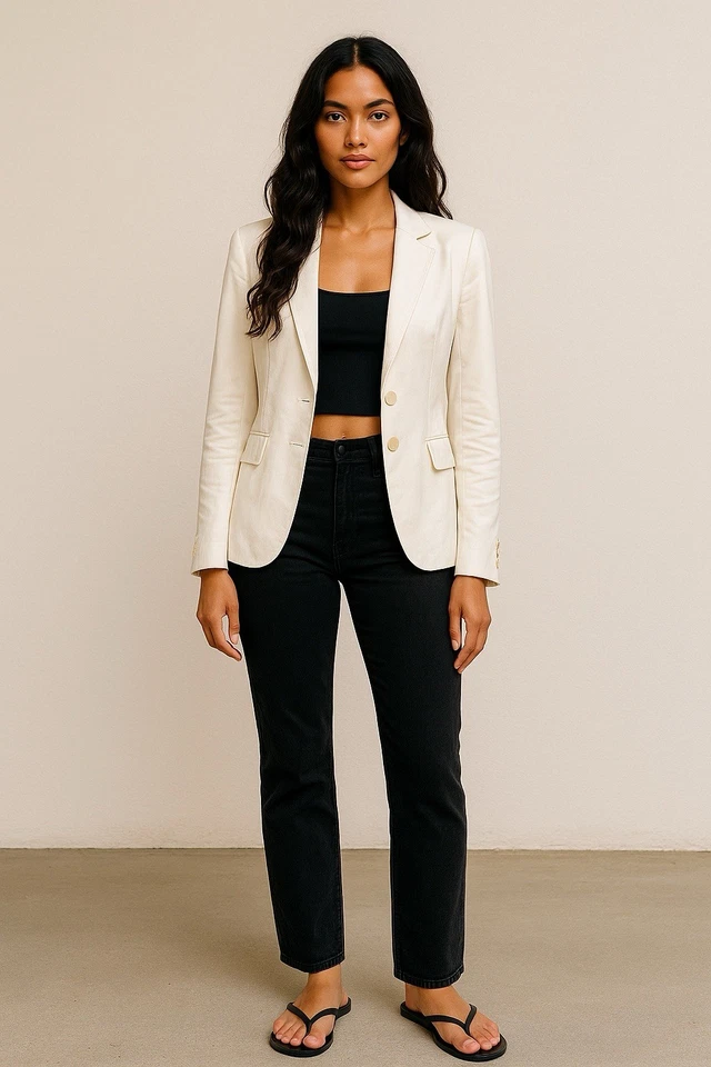 Chaqueta Blazer Tara Jarmon Vintage Algodón Sin Forro Crema Para Mujer S. 42 C. 2003 Foto 2 de 4