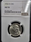 1932-D Washington Quarter NGC AU55 Circulated KEY DATE 25C - NO RESERVE