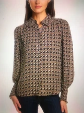 NWT Womens ButtonFront Top Puff Sleeve MAX STUDIO Easy Fit Easy Care Size M $118