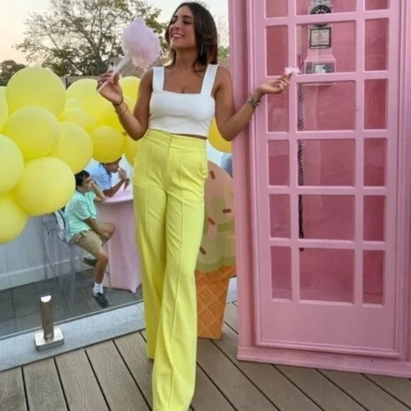 Alice + Olivia Yellow Dylan Wide Leg High Waisted Pants - Size 4