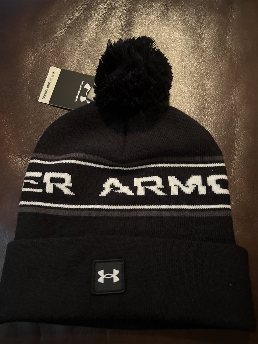 Under Armour Beanie UA Men's Halftime Black Cuffed Pom Spell Out