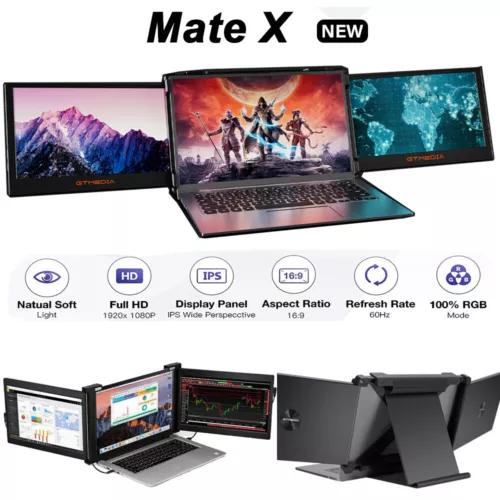 Triple Portable Monitor for Laptop FHD IPS Display Screen Dual Monitor Extender - Picture 1 of 21