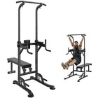 VEVOR Power Tower Dip Station 10-Level Height Adjustable with Bench & Elbow Pads