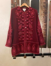 Lined Jacket: Linea By Louis Dell'olio. Rich Maroon With Pink Embroidery, Size L