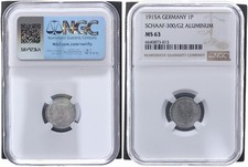 1 Pfennig 1915A Probepr&auml;gung  in Aluminium NGC MS 63  106563