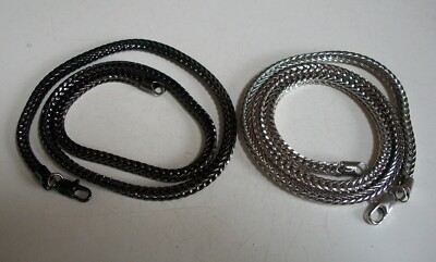 Men's Fashion Silver & Hematite Black Finish Franco Chain Necklace 4mm, 3 mm