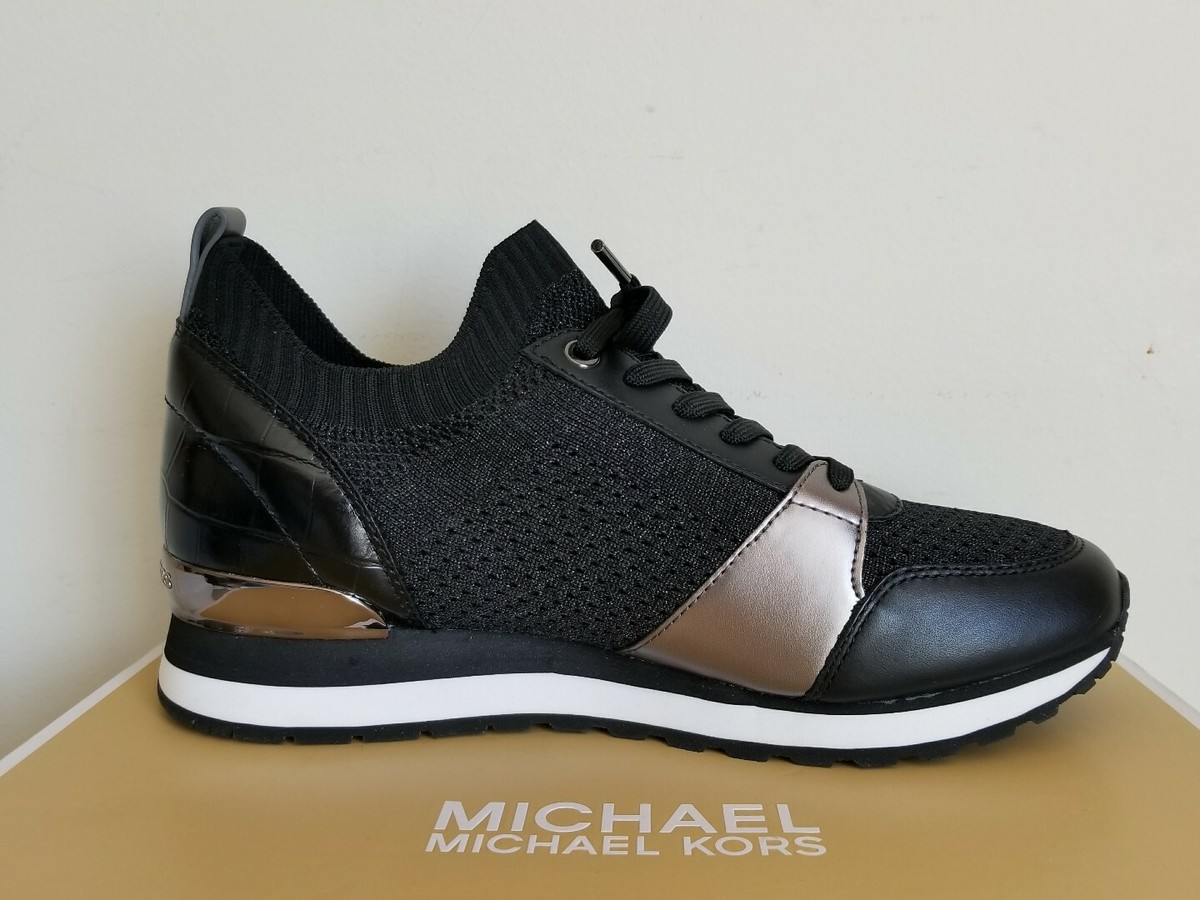 Michael KORS BILLIE Black Metallic KNIT Mesh CROC Logo 