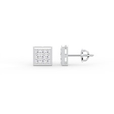 .05 CTW DIAMOND SQUARE CLUSTER STUD EARRING IN 10K WHITE GOLD