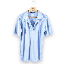 Ladies Missguided Oversized Dress Blue Collared Short Sleeved Long Top Size 8