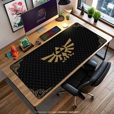 Zelda Mouse Pad, Gaming Desk Mat with Black and Gold Hyrule Crest Design