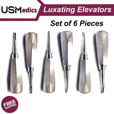 Surgical Extraction Kit Dental Luxating Elevators Straight Curved Shank Set Of 6