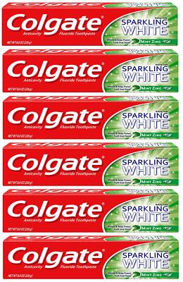 Colgate Sparkling White Mint Zing Gel Toothpaste 8oz Pack of 6 Stain Fighting