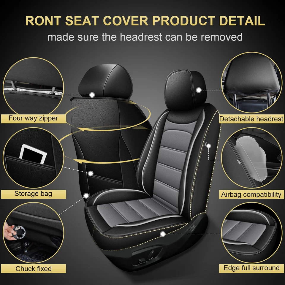 Front Rear Car Seat Covers Full Set PU Leather For Chevrolet Malibu 2014-2020 Foto 4 de 4