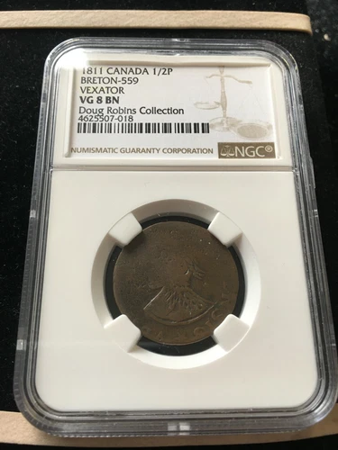 1811 Canada  VC-3A1, Br559, NGC Graded**VG-8** Vexator 1/2 Penny Token