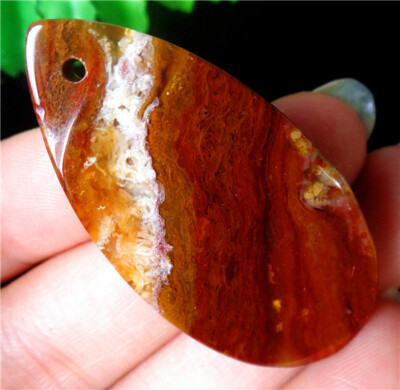 46x23x5mm Natural Tiger Stripes Red Jasper Reiki Teardrop Pendant