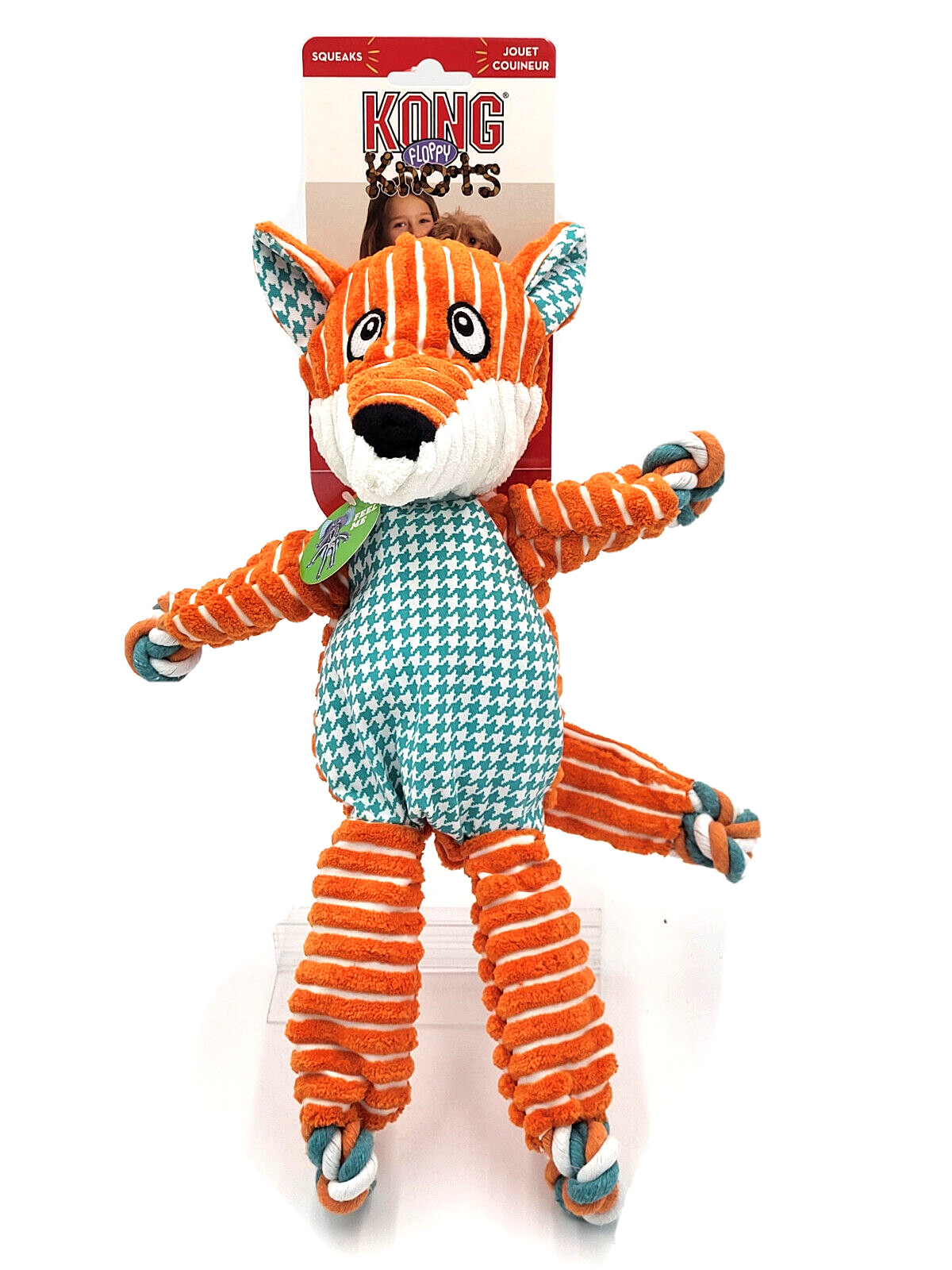 Kong Floppy Knots Fox Med/Lg Squeaky Rope Tug & Shake Dog Toy