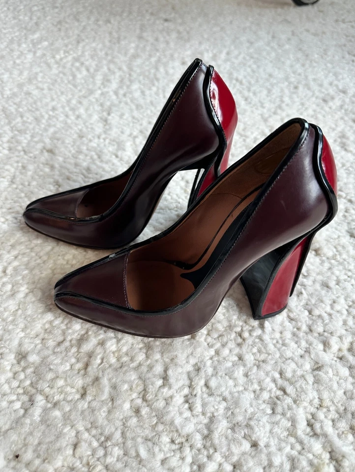 Marni Two Tone Leather Pumps Size 37.5 Burgundy Brown Heels - Image 3 of 4