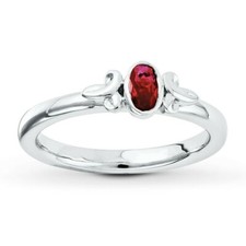 0.50CT Bezel-Set Simulated Ruby Solitaire Stackable Band Ring Sterling Silver