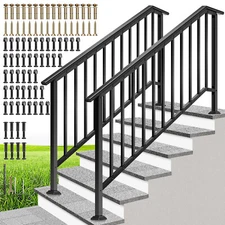 2pcs Wrought Iron Step Handrail Stair Railing for 6 Step Outdoor Deck Hand Rail