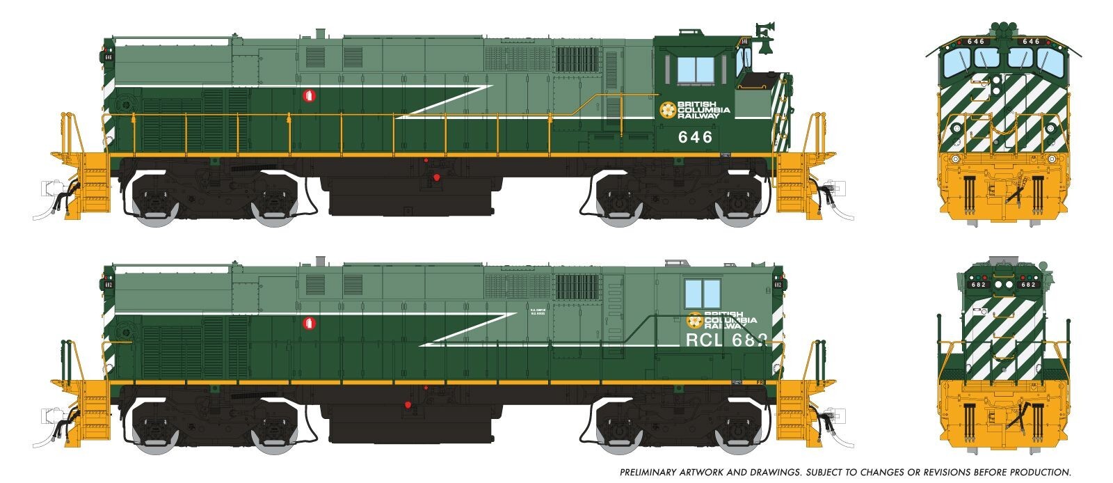 Rapido HO M420 + M420B (DC/Silent): BCR - Green Lightning Stripe Scheme: #646 +