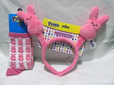 New Peeps Pink Bunny Plush Headband  Youth Pink Bunny Socks Childrens Easter