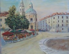P. Vietri quadro ad olio su tela 1978 Torino piazza Carlina paesaggio 40 x 50 cm