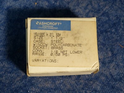 Ashcroft 15W1005 H 01L 60# 1.5'' Face 1/8'' NPT Pressure Gauge 0-60psi (BN240)