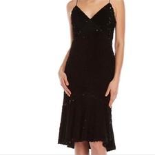 NWOT VERA WANG Black Velvet Sequin Spaghetti Strap Dress size 12