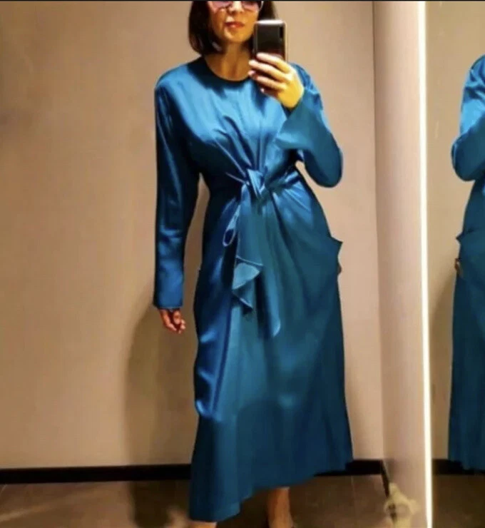 Zara blue silk dress cheap