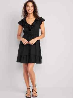 NWT Old Navy Black Waist-Defined Ruffle-Trim Mini Dress Size Medium or Large | eBay NWT Old Navy Black Waist-Defined Ruffle-Trim Mini Dress Size Medium or Large | eBay
