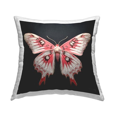 Red & White Moth Indoor Printed Throw Pillow, 18 x 18, Black