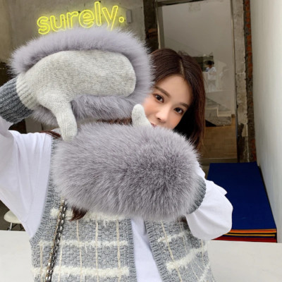 New Women Real Knitted Fur Mittens Warm Lady Real Fur Gloves Knit Fur Mitten