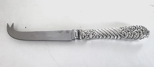 ANTIQUE RARE 1890 TWIST SCROLL STERLING SILVER HANDLE  8" CHEESE KNIFE