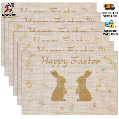 Doppelseitige Tischsets 6er Set Ostern Kaninchen Blüten Beige