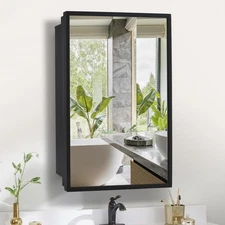 20 inch x 26 inch Medicine Cabinet with Mirror,Black Recessed or Surface Moun...