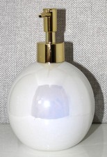 Chic Ceramic Soap Dispenser Pearl White With Gold Pump 4 in D x 6.5 in H