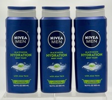 Lot of 3 NIVEA MEN 3-in-1 MaximumHydration Body Wash Moisturizer AloeVera 16.9oz