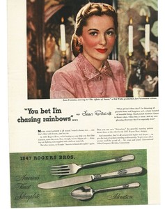 1945 Rogers Bros Silver Adoration Pattern Joan Fontaine Vintage Print Ad