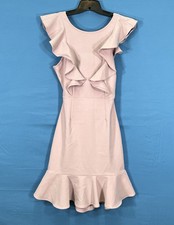 LAST WORD Lilac Pink? STRETCH Ponte Knit RUFFLED Open-Back PARTY Sheath Dress S
