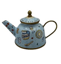 Empress Arts Enamel Over Brass Collectible Mini Teapot Kitchen Cherries 1997