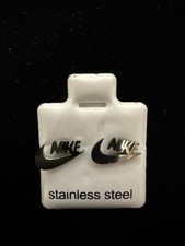 Nike Swoosh Silver Stainless Steel Earrings Butterfly Back