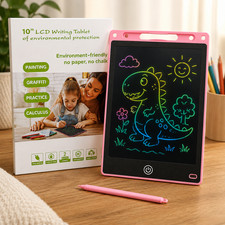 10" LCD Writing Tablet Kids Color Doodle Drawing Board w/ Stylus Pink Reusable