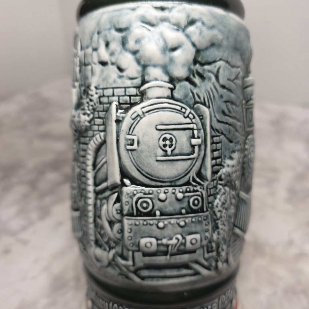 Vintage 1982 Avon Age of the Iron Horse Lidded Beer Stein Train Loco. Ceramic