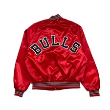 VTG 90s NBA CHICAGO BULLS CHALK LINE SATIN JACKET SPELL OUT SIZE L MADE IN USA