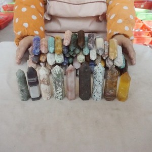 9.6LB 60Pcs A Set Of Natural Quartz Crystal Jasper Point Tower Polished Healing