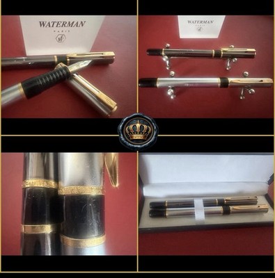 Waterman M Fountain Pen Metal Lacquer + Roller Ball Vintage Set