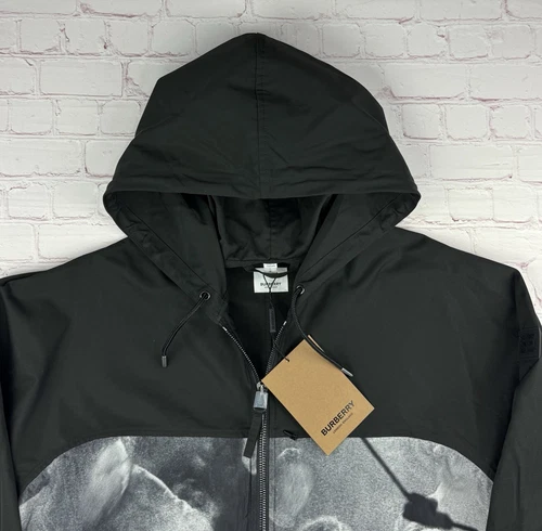 NWT BURBERRY Monochrome Rave Print Nylon Hooded Jacket Size: L Black MSRP $1250 image 2