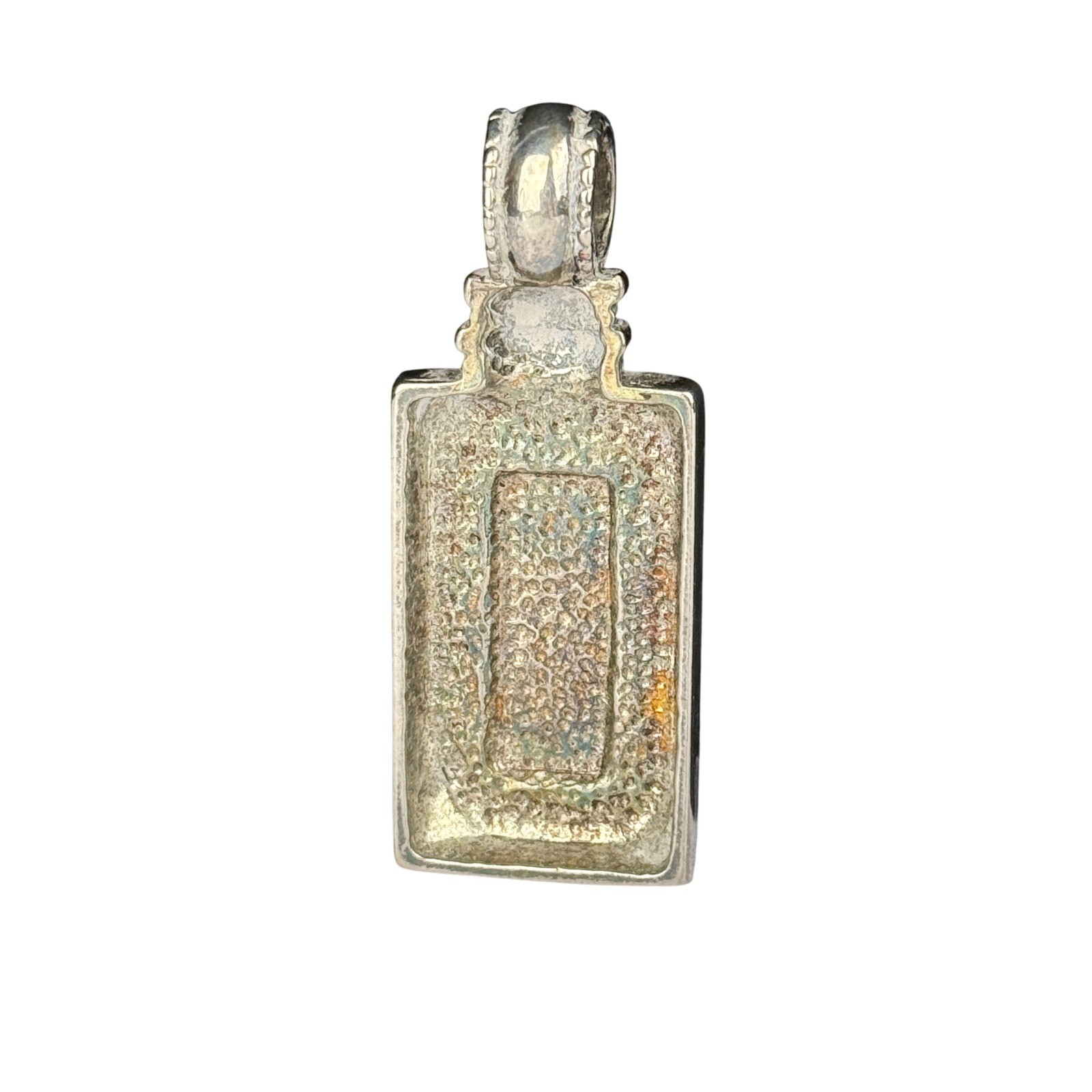Vintage Rectangular Pendant Silver Tone Beaded Fr… - image 2